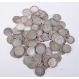 A QUANTITY OF SILVER THREE PENNY PIECES. Total weight 134g (qty)
