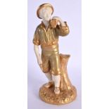 Royal Worcester figure of a woodsman decorated in two tone shot gold shape 1774, date code 1954. 18c