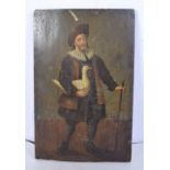 A 17th century European school oil on panel of a male holding a goose 23 x 15 cm.