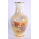 Royal Worcester baluster vase panel decorated with Highland Cattle in a mossy landscape, signed H. S