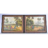 A pair of framed signed Oil on Canvas depicting South East Asian farm workers 34 x 44 cm .(2)