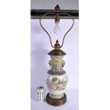 A LARGE 19TH CENTURY JAPANESE MEIJI PERIOD FAMILLE ROSE TYPE VASE converted to a lamp, painted with