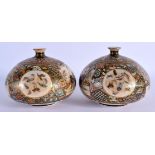 A RARE PAIR OF 19TH CENTURY JAPANESE MEIJI PERIOD SATSUMA VASES painted with figures and butterflies