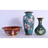 THREE CHINESE CLOISONNE ENAMEL WARES 20th Century. Largest 18 cm high. (3)