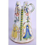 A LARGE OTTOMAN TURKISH KUTAHYA FAIENCE WATER FLASK painted with figures. 24 cm high.