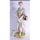 A LARGE 19TH CENTURY FRENCH PARIS BISQUE PORCELAIN FIGURE modelled holding an amphora type jug. 60 c