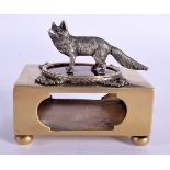 A RARE CONTINENTAL SILVER ANE ENAMEL ROAMING FOX MATCHBOX HOLDER. 120 grams. 7.5 cm x 6.25 cm.