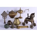 AN 18TH/19TH CENTURY INDIAN BRONZE TEAPOT AND COVER together with a large horse etc. Largest 28 cm x