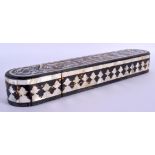 AN OTTOMAN TURKISH MIDDLE EASTERN MOTHER OF PEARL INLAID TORTOISESHELL PEN BOX decorated with script
