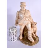 AN UNUSUAL CROWN DEVON FIELDINGS POTTERY FIGURE OF JOHN BULL modelled beside a bull dog. 32 cm x 14