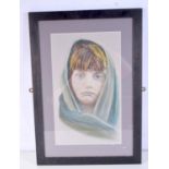 English School (20th Century) Pastel, Young girl. 59 cm x 37 cm.