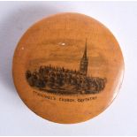 A MAUCHLINE WARE SNUFF BOX DEPICTING ST MICHAELS CHURCH COVENTRY. 5.6cm x 1.6cm