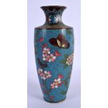 A LATE 19TH CENTURY JAPANESE MEIJI PERIOD CLOISONNE ENAMEL VASE decorated with foliage. 18 cm high.