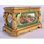 A FINE MID 19TH CENTURY FRENCH SEVRES PORCELAIN AND ORMOLU CASKET painted with figures within landsc