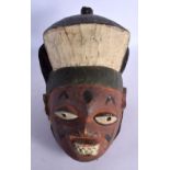 A VINTAGE AFRICAN TRIBAL YORUBA HELMET MASK. 30 cm x 24 cm.