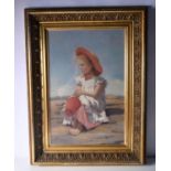 Continental School (19th Century) Oil on canvas, Girl in a red hat. 85 cm x 55 cm.