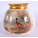 Royal Worcester vase of moulded spherical shape painted with a brace of pheasants by Jas. Stinton, s