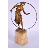 AN ART DECO BRONZE FIGURE OF A HOOP DANCER. 18 cm x 9 cm.