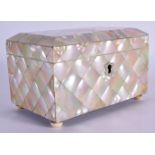 A LATE VICTORIAN MOTHER OF PEARL INLAID TEA CADDY. 15 cm x 10 cm.