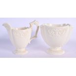 Royal Worcester white glazed parian milk jug and and sugar bowl moulded in art nouveau style date ma