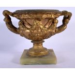 A LARGE 19TH CENTURY EUROPEAN TWIN HANDLED BRONZE URN decorated with classical figures. 18 cm x 15 c