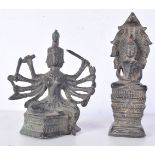 A small early Indian bronze four faced buddha together with another buddha largest 19 cm