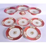 A GOOD MID 19TH CENTURY ENGLISH PORCELAIN DANIELL DESSERT SERVICE painted with foliage upon a pink g