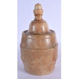 A 19TH CENTURY ITALIAN CARVED ALABASTER TOBACCO JAR AND COVER. 22 cm x 9 cm.