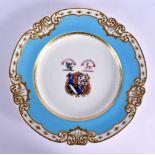 G. Grainger Royal China Works Worcester light blue and gilt border painted with the arms of a member