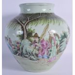 A LARGE CHINESE FAMILLE ROSE PORCELAIN JAR 20th Century, painted with figures within landscapes. 24