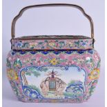 A VERY RARE 18TH/19TH CENTURY CHINESE CANTON ENAMEL HAND WARMER AND COVER Qianlong/Jiaqing. 17 cm x