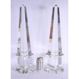 A LARGE PAIR OF 19TH CENTURY EUROPEAN ROCK CRYSTAL OBELISKS. 55 cm x 13 cm.