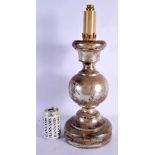 A LARGE CONTINENTAL SILVERED WOOD CANDLESTICK LAMP. 48 cm high.