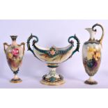 Early 20th c. Royal Worcester Hadleyware boat shaped two handled vase painted with lilies, a Hadleyw