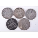 FIVE SILVER COINS. Weight 136.6g (5)