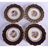 Early 20th c. Spode Copelands China plates, the centres painted with flowers under a cobalt blue and