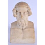 A 17TH/18TH CENTURY EUROPEAN CARVED MARBLE BUST OF HOMER. 19 cm x 11 cm.