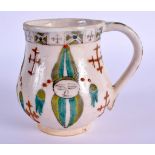 AN OTTOMAN TURKISH KUTAHYA HOLY WATER CUP painted with figures. 9 cm x 9 cm.