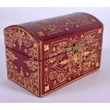 A VINTAGE TOOLED LEATHER BOX AND COVER. 10 cm x 7.5 cm.