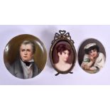 19th c. Continental plaque of a man in a suit, another in gilt frame with an attractive woman and an