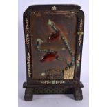 A RARE CHINESE QING DYNASTY BOXWOOD AND AGATE SCHOLARS SCREEN by Ling Hu Lao Ren. 25 cm x 15 cm.
