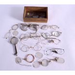 A COLLECTION OF VINTAGE YELLOW METAL SPECTACLES etc. 196 grams. (qty)