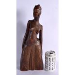 A 1930S ART DECO CARVED WOOD FIGURE OF A NUDE FEMALE. 40 cm x 10 cm.