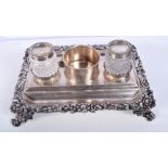 AN EARLY 19TH CENTURY ENGLISH SILVER DESK STAND. London 1820. 1464 grams inc glass. 27 cm x 20.5 cm.