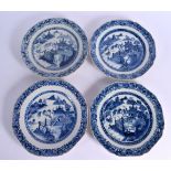 A SET OF FOUR 18TH CENTURY CHINESE EXPORT BLUE AND WHITE PLATES Qianlong. 22.5 cm wide. (4)