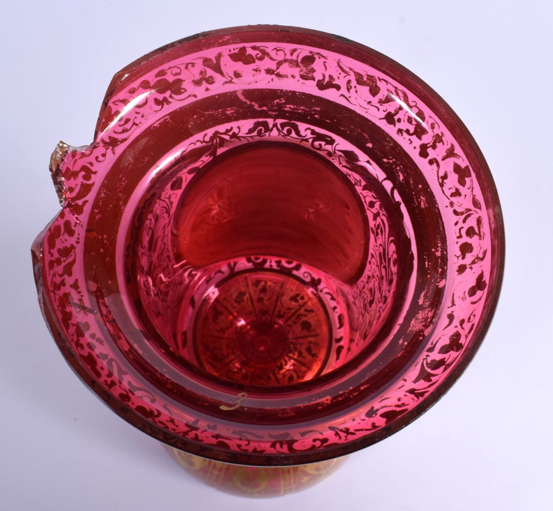 A 19TH CENTURY BOHEMIAN ENAMELLED RUBY GLASS COMPORT TAZZA painted with a female portrait. 25 cm x 1 - Bild 5 aus 5