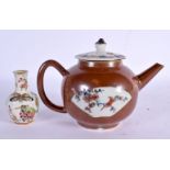 A RARE 18TH CENTURY CHINESE CAFE AU LAIT PORCELAIN TEAPOT AND COVER Qianlong, together with a miniat