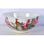 A Chinese porcelain polychrome bowl decorated with birds and foliage 7.5 x 15.5cm.