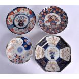 AN 18TH CENTURY JAPANESE EDO PERIOD PORCELAIN PLATE together with three others. Largest 22 cm wide.