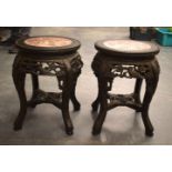 A SMALL PAIR OF 19TH CENTURY CHINESE MARBLE INSET HARDWOOD STANDS. 46.5 cm x 33 cm.